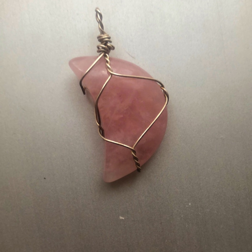 Wire wrapped rose quartz moon